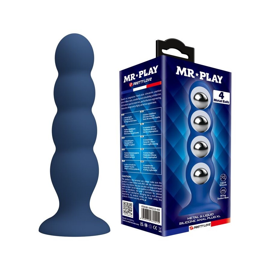 MR PLAY - ANAL PLUG WITH 4 METAL BALLS AND SUCTION CUP BLUE